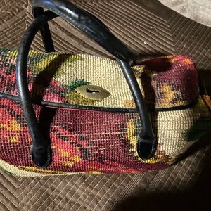 Koret Black and Multicolor Tapestry Satchel